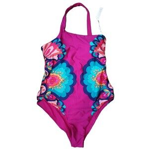 Trina Turk Pink One-Shoulder Floral Paisley One Piece Swimsuit Size 12 NWT